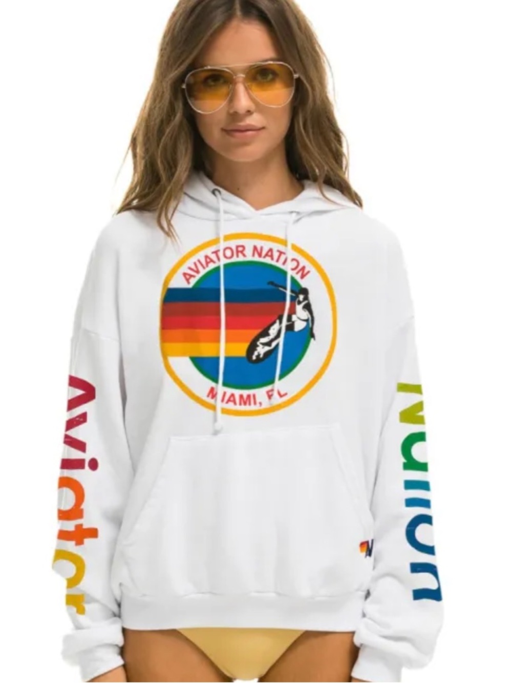 AVIATOR NATION MIAMI RELAXED PULLOVER HOODIE - WHITE SMALL